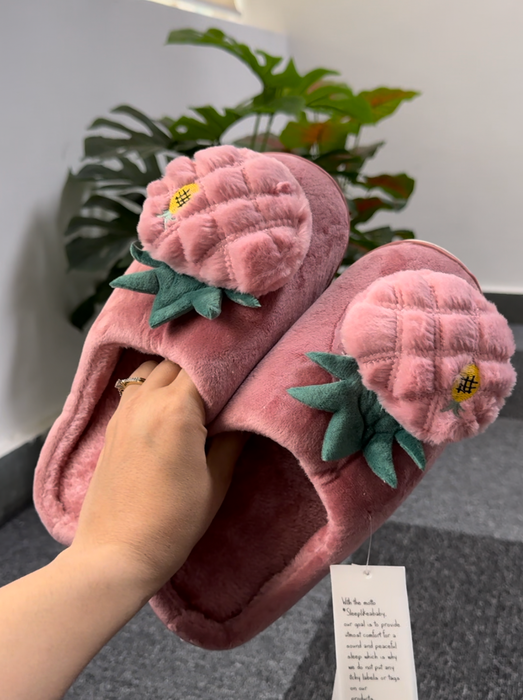 Pink Pineapple Fur slippers