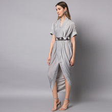 Ella Grey Drape gown with Hand embellished Waist Belt