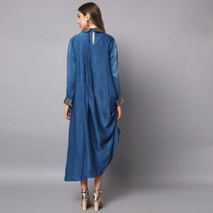 Blue Cowl Drape Dress