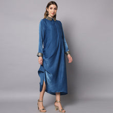 Blue Cowl Drape Dress