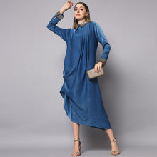 Blue Cowl Drape Dress